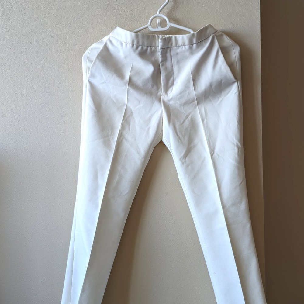 ZARA White Tuxedo Low Rise Pants Cigarette Trousers Pockets; Straight Leg; XS